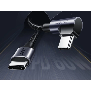 Kątowy kabel przewód USB-C Power Delivery 60W 20V 3A 1m czarno-szary