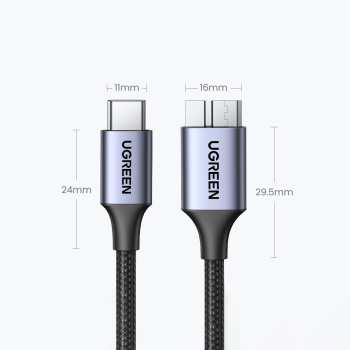Kabel przewód do dysku SSD USB-C - micro USB-B 3.0 5Gb/s 3A 1m szary