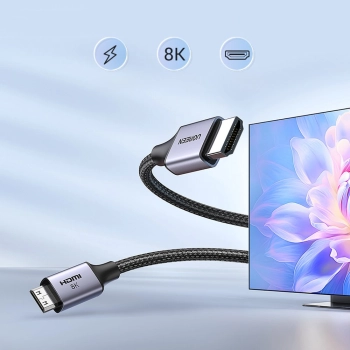 Kabel przewód przejściówka mini HDMI - HDMI 8K 2m szary
