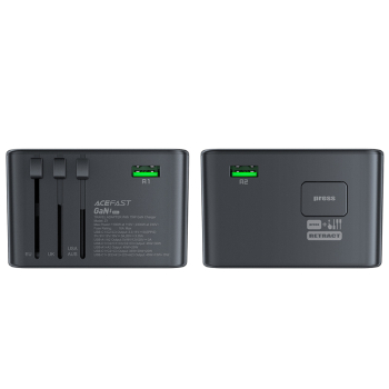 Uniwersalna ładowarka podróżna GaN 2x USB-A 3x USB-C wtyczki UK EU USA AUS czarna
