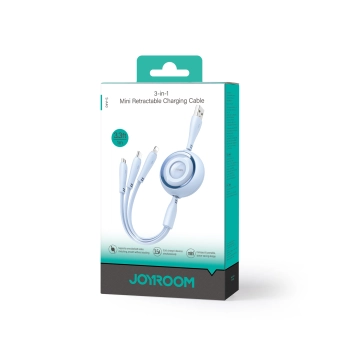 3w1 Kabel zwijany Colorful Series USB-A do USB-C / iPhone Lightning / microUSB 1m niebieski