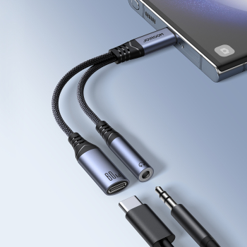 2w1 Adapter przejściówka ładowarka + słuchawki USB-C do USB-C / mini jack 3.5mm czarny