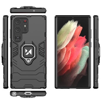 Etui pancerny pokrowiec do Samsung Galaxy S23 Ultra uchwyt magnetyczny Ring Armor czarny
