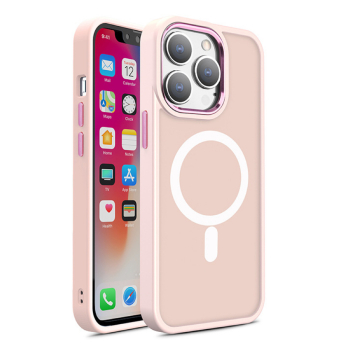 Magnetyczne etui z MagSafe do iPhone 15 Pro Max otworki pod smycz różowe