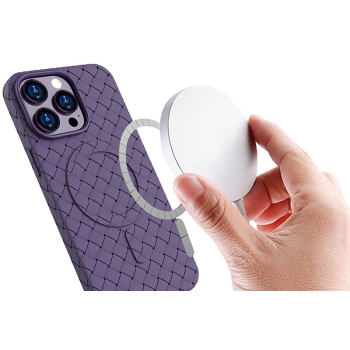 Etui pokrowiec plecionka do iPhone 14 Pro Max z MagSafe Woven Case granatowy