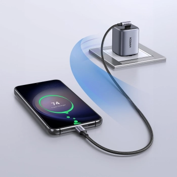 Kabel przewód kątowy USB-C w oplocie 480Mb/s 0.5m czarno szary