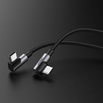 Kabel przewód kątowy podwójny 2x USB-C PD QC 60W 3A 2m czarny
