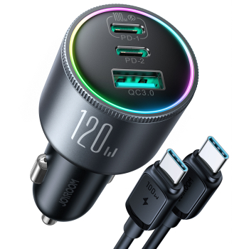 Ładowarka samochodowa 120W 2x USB-C 1x USB-A + kabel USB-C 100W ciemnoszara