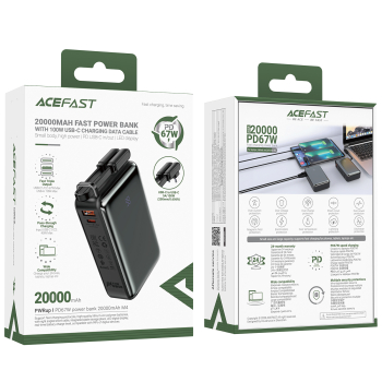 Powerbank 20000mAh M4 PD 67W z wbudowanym kablem USB-C czarny