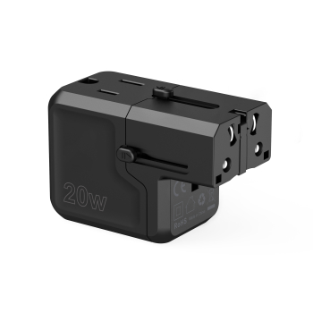 Uniwersalna ładowarka podróżna USB-C USB-A PD 20W wtyczki USA EU UK AU czarna