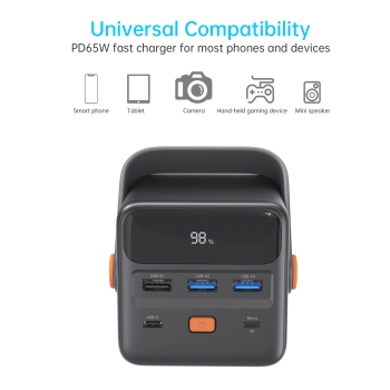 Mini stacja zasilania powerbank 50000mAh USB-A USB-C microUSB 65W czarna