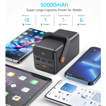 Mini stacja zasilania powerbank 50000mAh USB-A USB-C microUSB 65W czarna