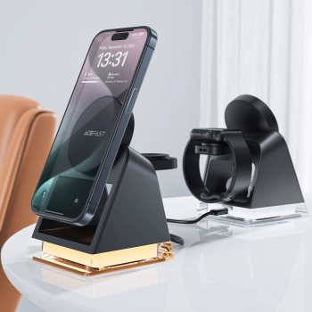 3w1 Ładowarka indukcyjna MagSafe do iPhone 12-15 AirPods Apple Watch USB-C czarna