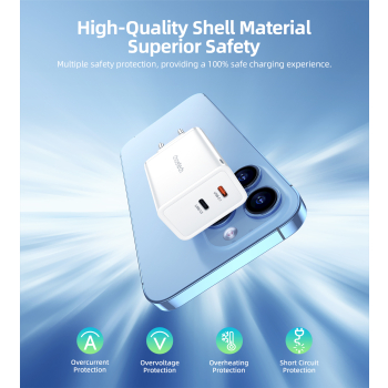 Ładowarka sieciowa GaN 2x USB-C PD 65W biała