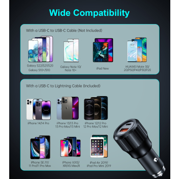 Ładowarka samochodowa USB-C USB-A PD 63W czarna