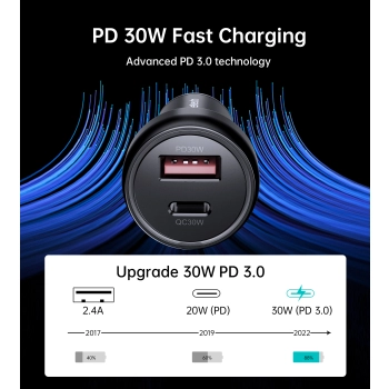 Ładowarka samochodowa USB-C USB-A PD 60W z podświetleniem LED czarna