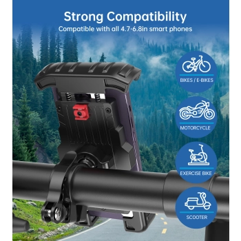 Uchwyt rowerowy motocyklowy na telefony 4.7-7'' na kierownicę czarny