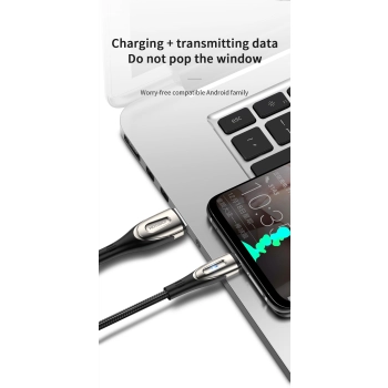 Kabel przewód USB-A - microUSB 3A wskaźnik ładowania 2m czarny