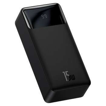 Powerbank 30000mAh 15W Bipow + kabel USB 4w1 microUSB / Lightning / 2x USB-C 1.2m czarny