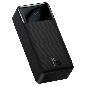 Powerbank 30000mAh 15W Bipow + kabel USB 4w1 microUSB / Lightning / 2x USB-C 1.2m czarny