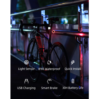 Lampa rowerowa tylna czerwona system STOP cztery tryby pracy