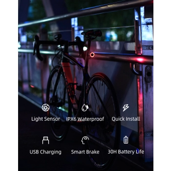 Lampa rowerowa tylna czerwona system STOP cztery tryby pracy