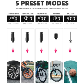 Elektryczna pompka rower motor auto piłka 10 bar z wyświetlaczem LED + kabel USB-C czarna