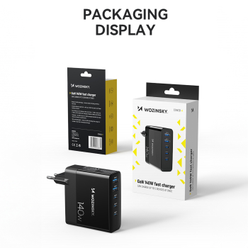 Ładowarka sieciowa 100-240V GaN 140W 3x USB-C / 2x USB-A czarna