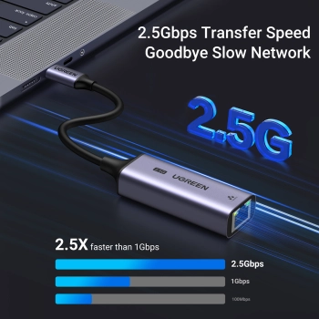Adapter karta sieciowa Ethernet USB-C - RJ45 2.5G szary