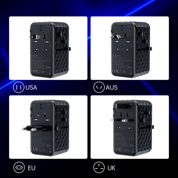 Adapter ładowarka podróżna EU / US / AUS / UK 2x USB-C 2x USB-A 100W - czarny