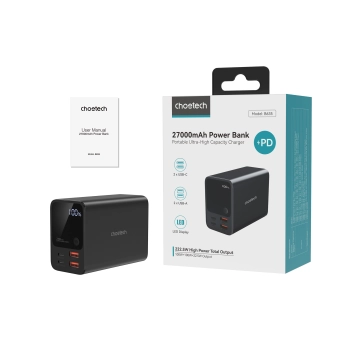 Powerbank stacja zasilania 27000 mAh 2x USB-A 2x USB-C 100W - czarny