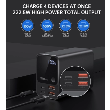 Powerbank stacja zasilania 27000 mAh 2x USB-A 2x USB-C 100W - czarny