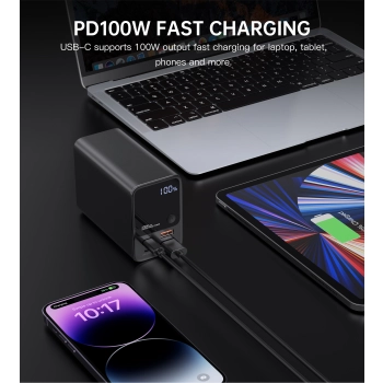 Powerbank stacja zasilania 27000 mAh 2x USB-A 2x USB-C 100W - czarny