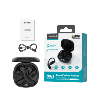 Słuchawki douszne OWS bezprzewodowe TWS Bluetooth 5.3 - czarne