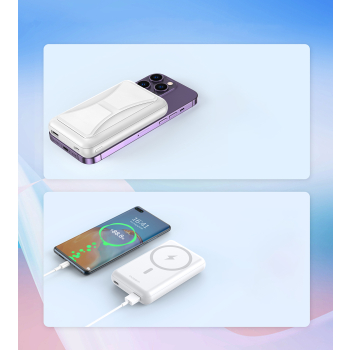 Powerbank 10000 mAh 20W MagSafe USB-A USB-C funkcja podstawki - biały