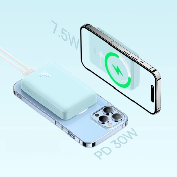 Powerbank indukcyjny Magnetic Mini 10000 mAh 30W + kabel USB-C - niebieski