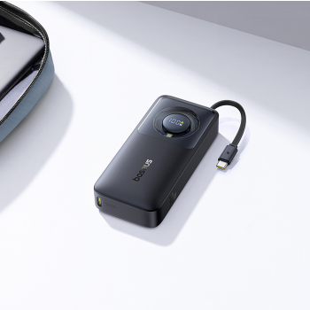 Powerbank 10000mAh 30W z portem USB-C i rozwijanym kablem USB-C Free2Pull - czarny