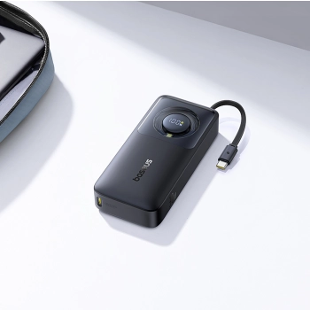 Powerbank 10000mAh 30W z portem USB-C i rozwijanym kablem USB-C Free2Pull - czarny