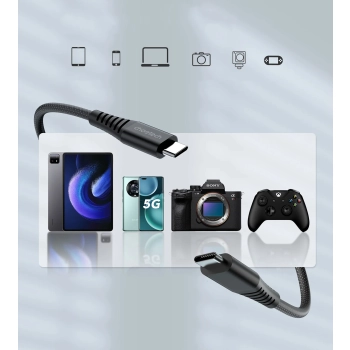 Kabel przewód USB-C-USB-C z organizererm magnetycznym PD 3.1 240W 1.8m - czarny