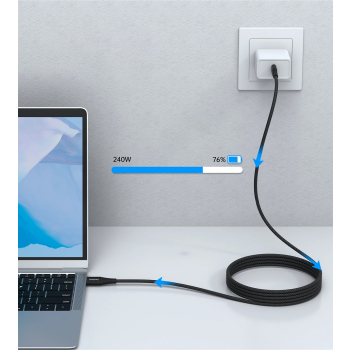 Kabel przewód USB-C-USB-C z organizererm magnetycznym PD 3.1 240W 1.8m - czarny