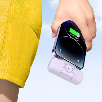 Mini powerbank 5000mAh 15W USB-C i ładowarką do Apple Watch - fioletowy