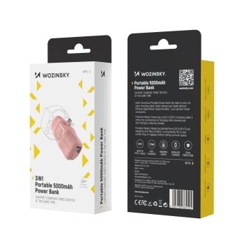 Mini powerbank 5000mAh 15W USB-C i ładowarką do Apple Watch - różowy