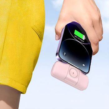 Mini powerbank 5000mAh 15W USB-C i ładowarką do Apple Watch - różowy