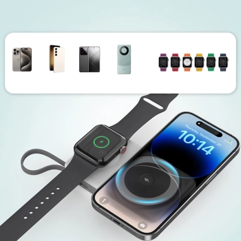 Power bank 10000mAh LED USB-C USB-A Lightning MagSafe Apple Watch - biały