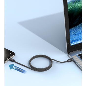 Kabel przewód USB-C 240W PD 3.1 z organizerem magnetycznym 1.2m - czarny