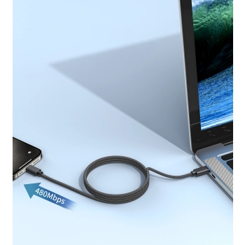 Kabel przewód USB-C 240W PD 3.1 z organizerem magnetycznym 1.2m - czarny