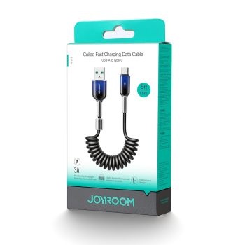 Kabel przewód spiralny USB-A - USB-C Crystal-Clear Series 3A 1.5m - czarny