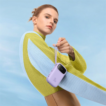 Power bank 10000mAh QPow 2 30W z wbudowanymi kablami USB-C - fioletowy