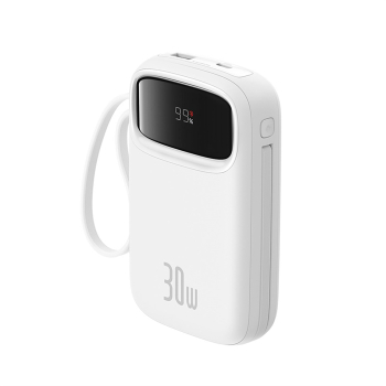 Power bank 10000mAh QPow 2 30W z wbudowanymi kablami USB-C - biały