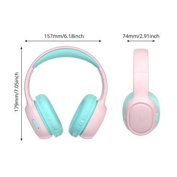 Słuchawki bezprzewodowe KH02 Bluetooth dla dzieci bezpieczne z kontrolą głośności - różowe